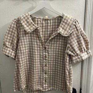 Hem & Thread Peter Pan Collar Beige Blouse - size M